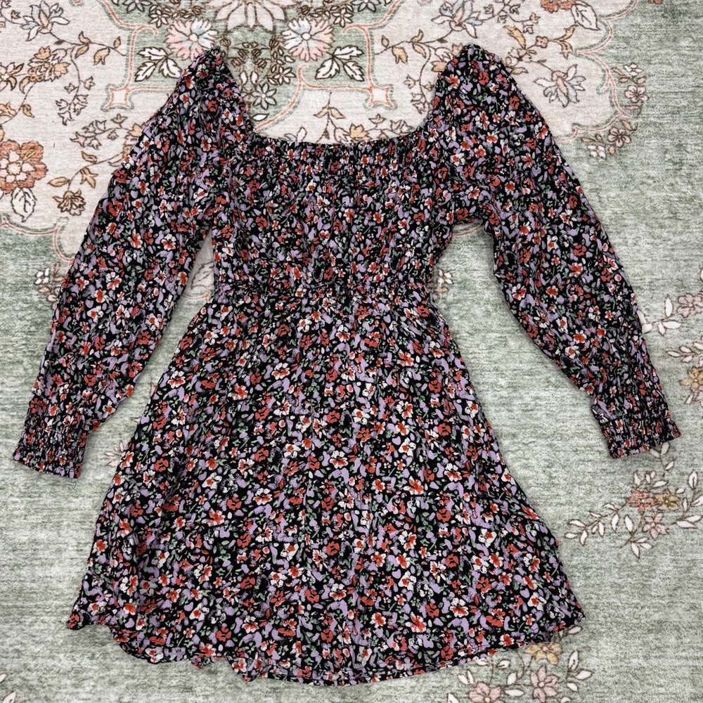 Derek Heart Floral Dress - Black, Pink, Purple